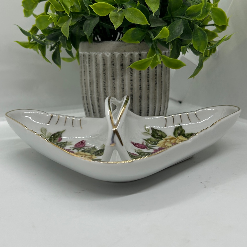 Floral Ceramic Dish with Gold Accent - Picture 5 of 14